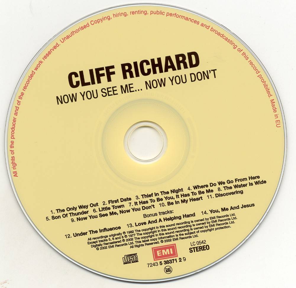 Cliff Richard Now You See Me, Now You Dont : CD